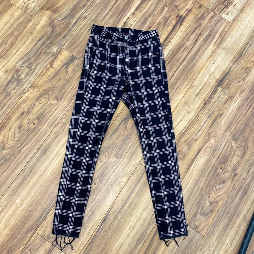 Plaid skinny jeans